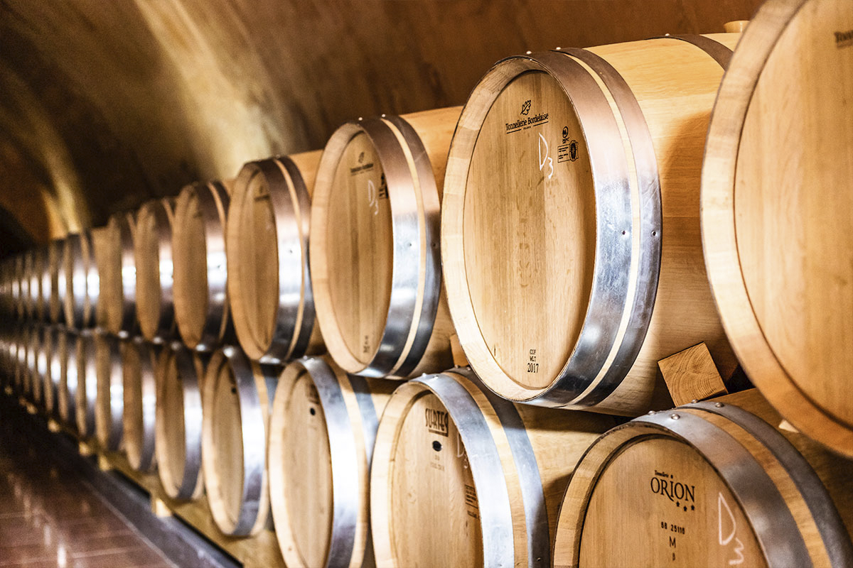 Interior de bodega Rioja con barricas — lujo y tradición para el vino de Maluma