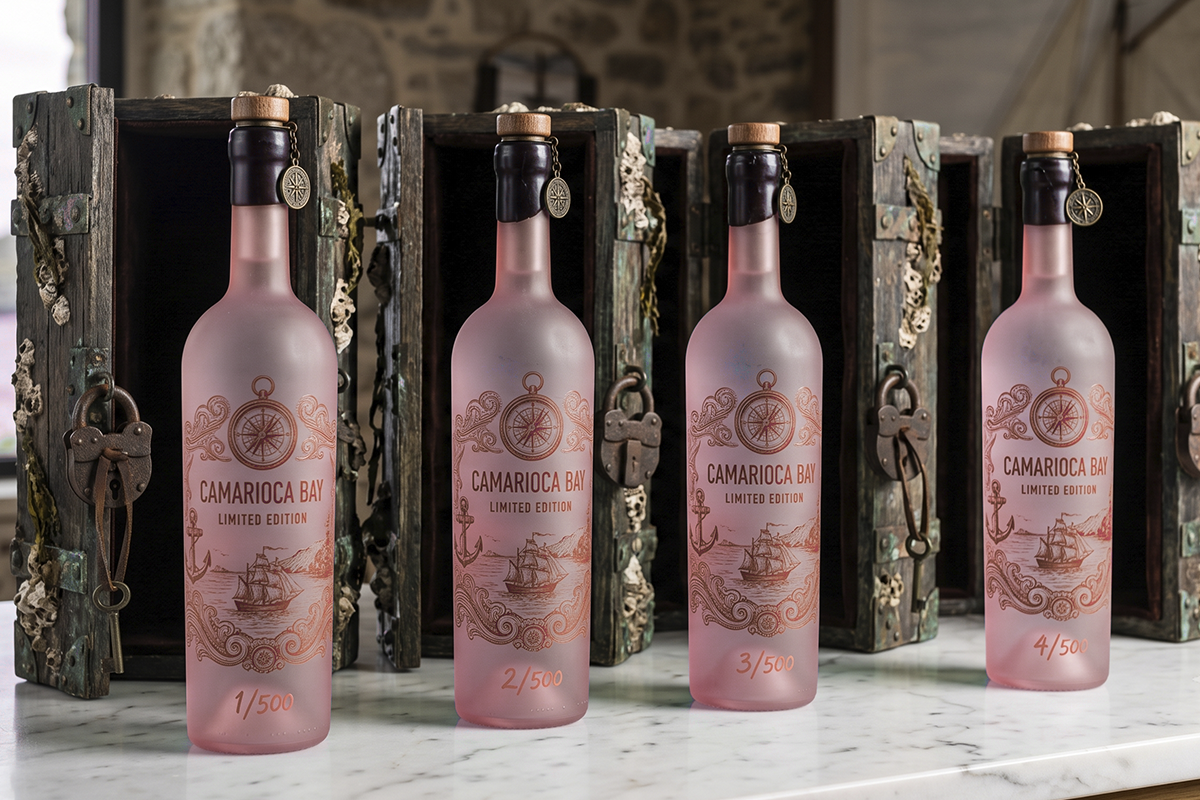 Botellas de vino con elementos de identidad de marca — branding de lujo